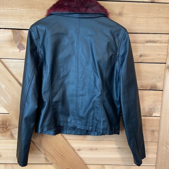 Rampage Black Faux Leather Moto Jacket with Removable Red Fur Collar - Picture 2 of 10
